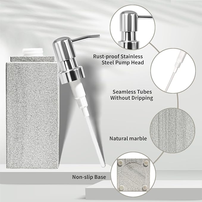 Marble Soap Dispenser for Bathroom, Amaauto Natural Marble Hand Liquid&Lotion - Image 4