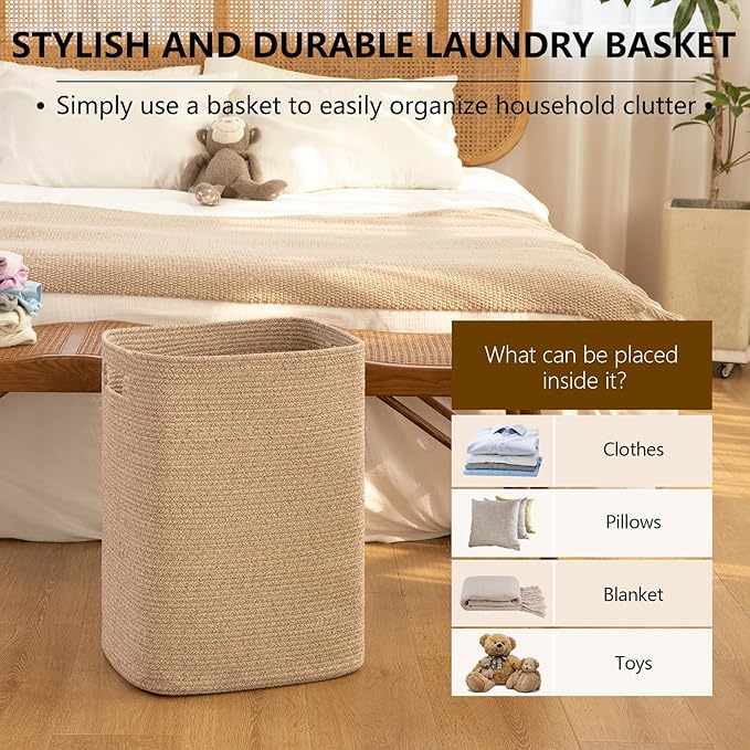 OIAHOMY Laundry Hamper, Rectangle Cotton Laundry Basket - Image 5