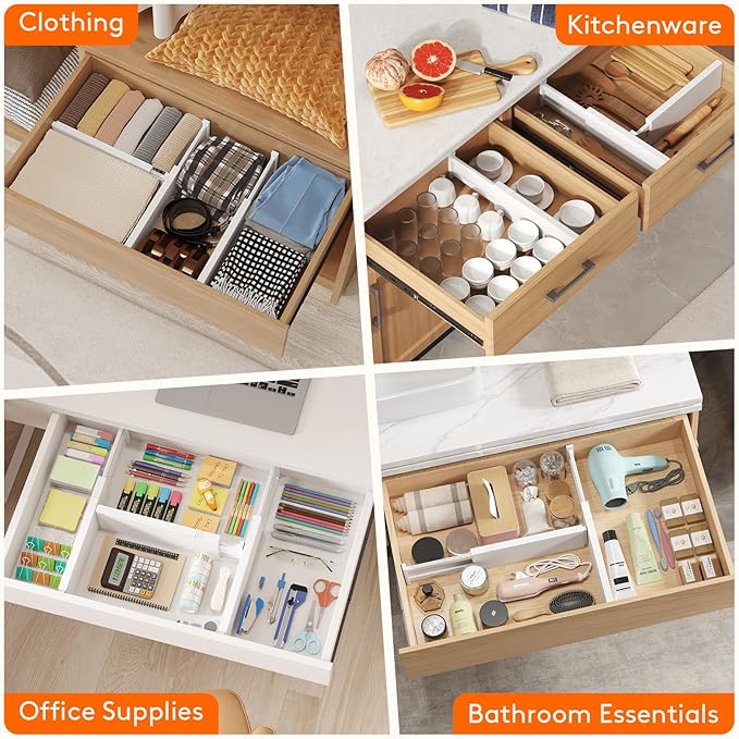 Lifewit 5 Pack Drawer Dividers Plastic 4" High, 13.5-22" Adjustable Drawer - Image 7