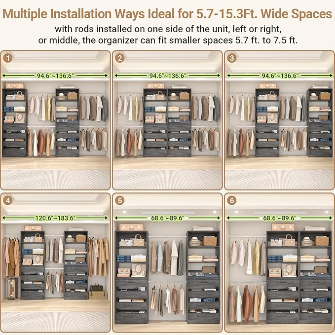 Aheaplus Closet System, 6-15Ft Closet Organizer - Image 4
