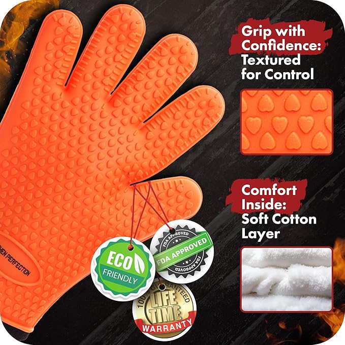 KITCHEN PERFECTION S Silicone Smoker Oven Gloves -Extreme Heat Resistant BBQ - Image 4