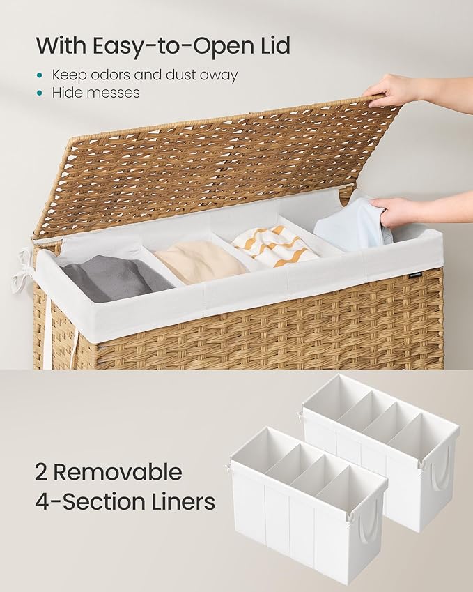 SONGMICS Laundry Hamper with Lid, 200 L Clothes Hamper with 2 Removable Liner - Image 3
