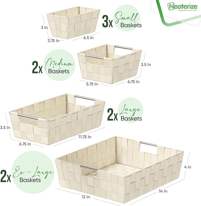 Baskets For Organizing Set Of 9 Cream - Image 2
