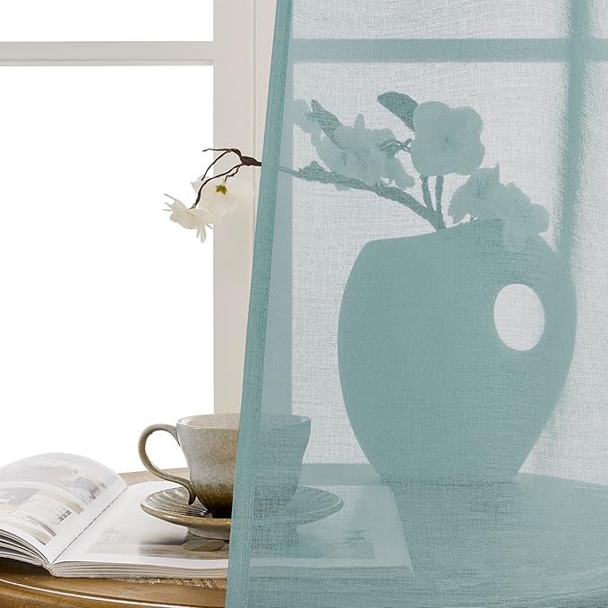 Tollpiz Sheer Door Curtain Closet Linen Textured Curtain Sheers Doorway Light - Image 9