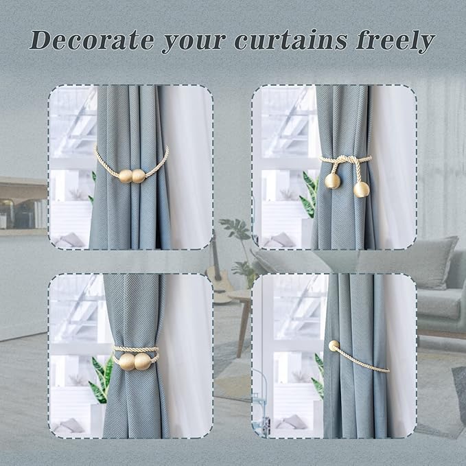 Hion Magnetic Curtain Tiebacks Beige 4 Pack, Curtain Tiebacks Buckles Holdbacks - Image 4