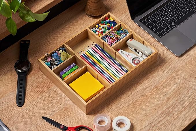 Umilife Desk Drawer Organizer, Bamboo Wood Organizer Tray - Image 6