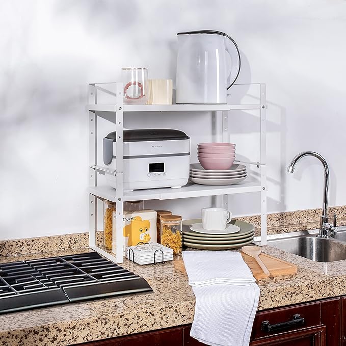 Expandable Cabinet Shelf Organizer Rack, Stackable Kitchen Counter Storage - Image 7