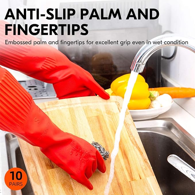 Vgo... 10-Pairs Dishwashing Gloves, Reusable Household Gloves, Long Sleeve - Image 4