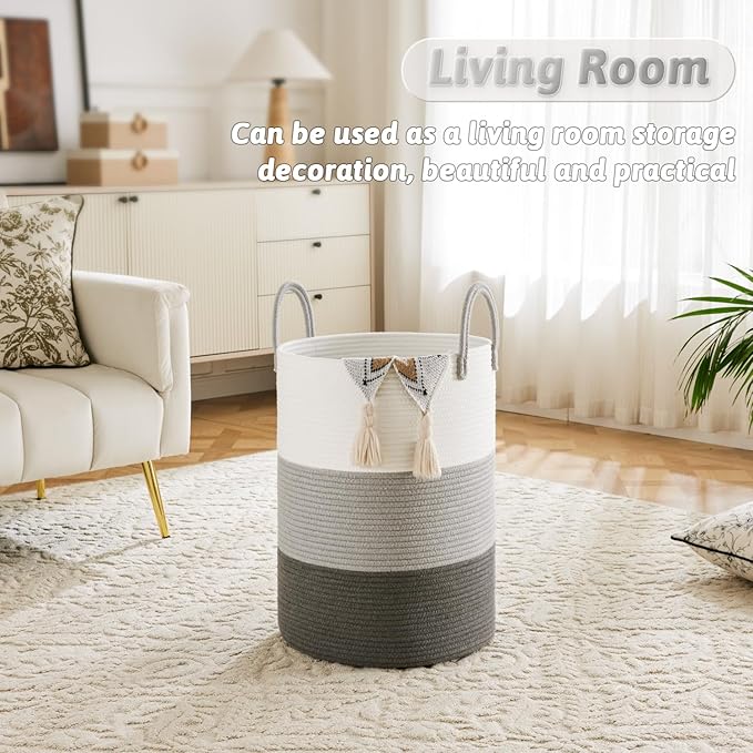 Laundry Basket, Woven Cotton Rope Laundry Hamper, 40L - Image 5