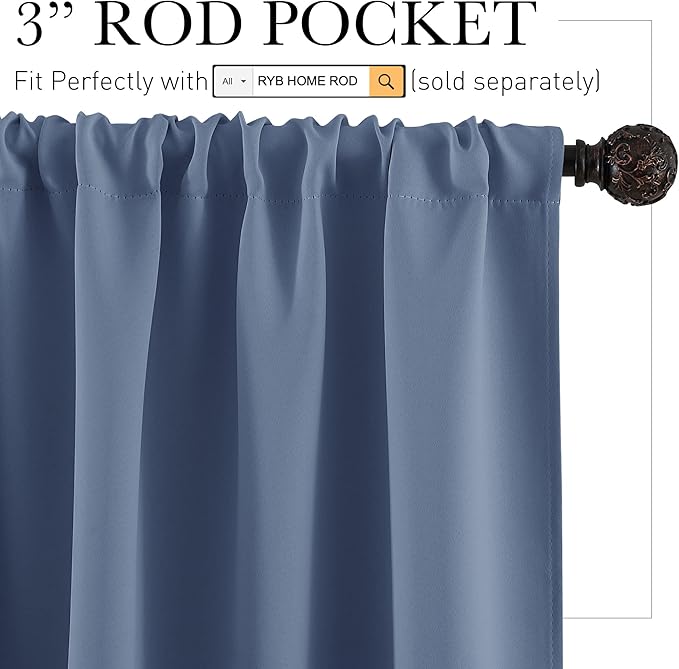 RYB HOME Blue Blackout Curtains 70 inch Width - Image 2