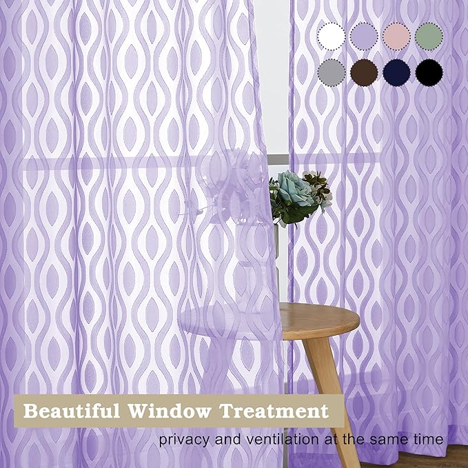 Aiyufeng Light Purple Sheer Curtains 72 Inches Long 2 Panels Set, Elegant Light - Image 7