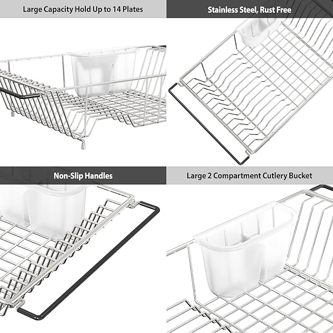 SIMPLE HOUSEWARE Large Over Sink Counter Top Stainless Steel Dish Drainer - Image 3