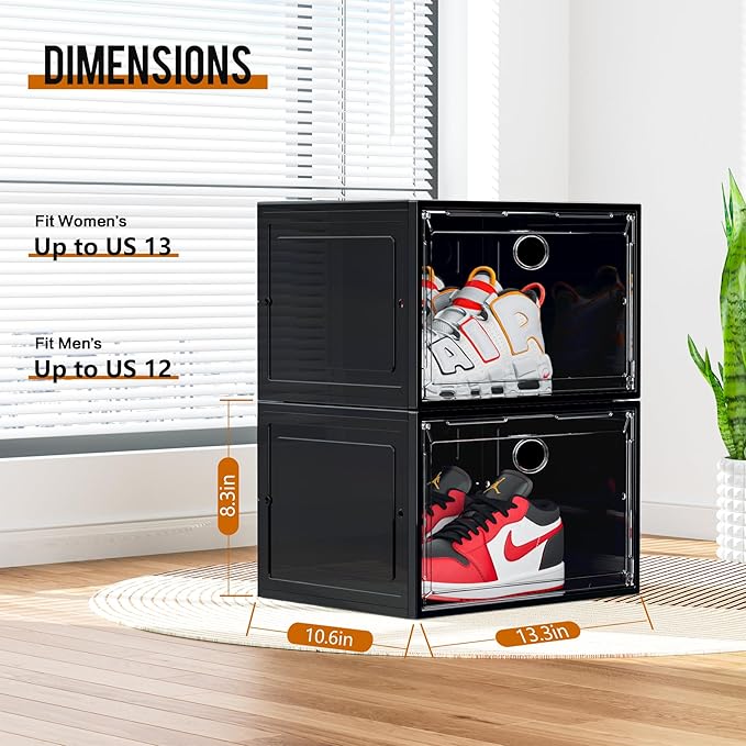 KEFA XL Shoe Storage Box Organizer, 6 Pack Shoe Boxes Clear Plastic Stackable - Image 6