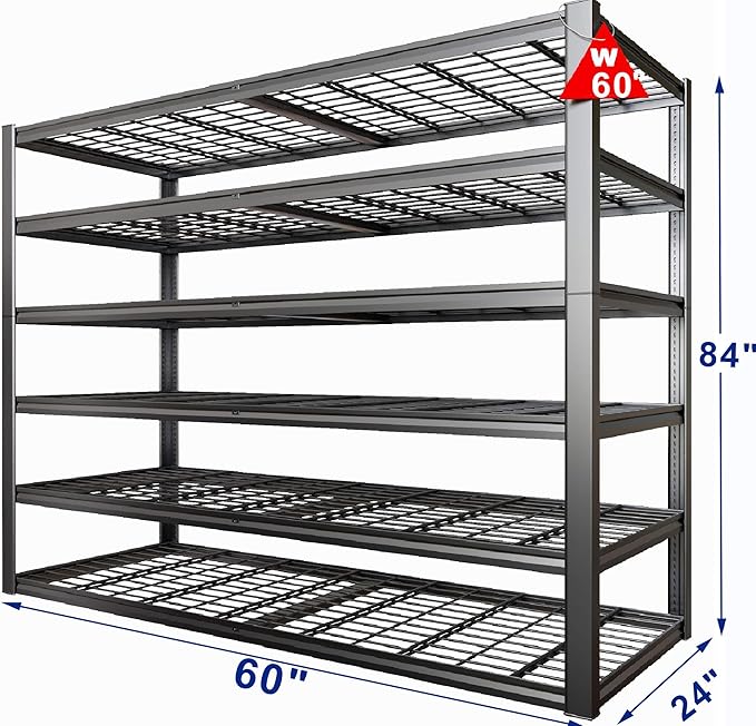 60" Wide Heavy Duty Garage Shelving Adjustable 6 Tier Garage Storage Shelves - Image 2