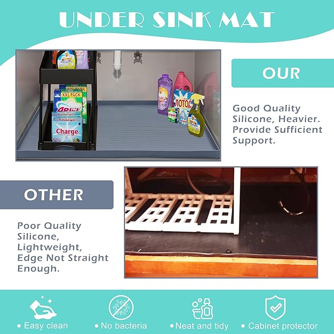 URMONA Waterproof Silicone Under Sink Mat 37'' x 22'' Shelf Liner - Image 6