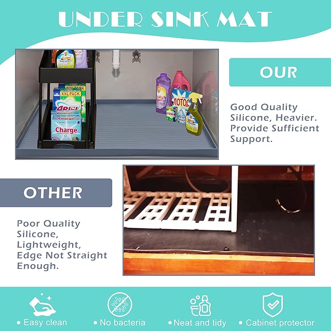 URMONA Waterproof Silicone Under Sink Mat 37'' x 22'' Shelf Liner - Image 5
