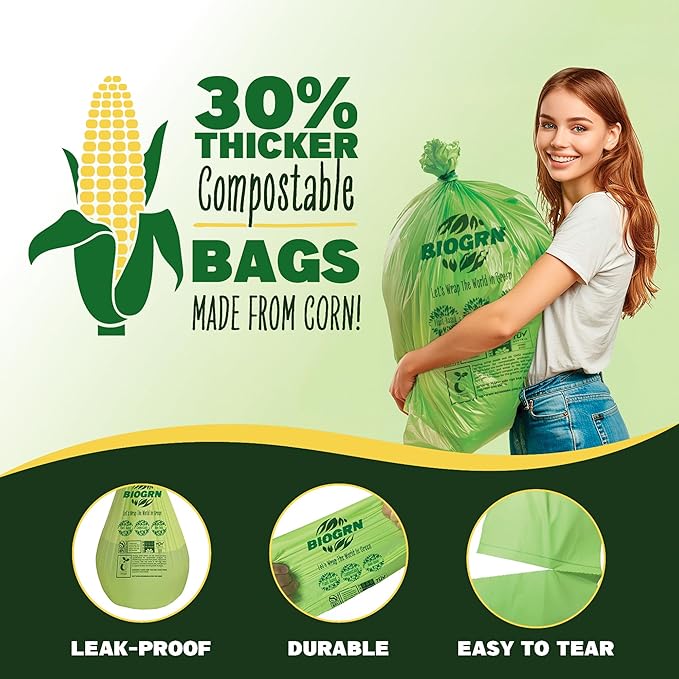50-55 Gallon Compostable Trash Bags Flat-Top 12 Bags Heavy Duty 1.57 Mil 208.2 - Image 4