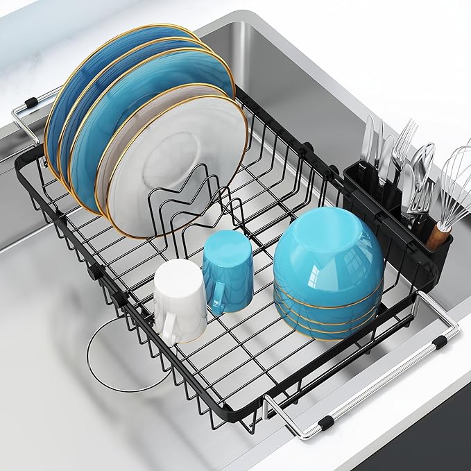 romision Expandable Dish Drying Rack Over The Sink Small Metal Stainless Steel by Romision