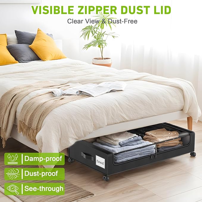 Under Bed Storage with Wheels, Underbed Storage Bins, XXL 60L Rolling Metal - Image 6