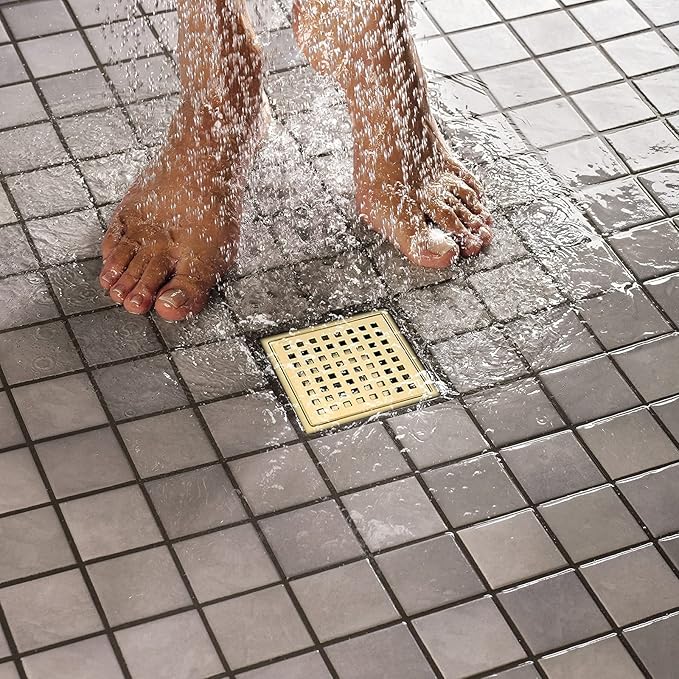 RANDOM Brushed Gold Shower Drain Square 6 Inch Shower Floor Drain - Image 8