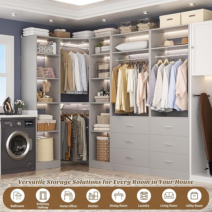 Corner Closet System with 6 Drawers, Closet Organizer System with 14 Shelves & - Image 6