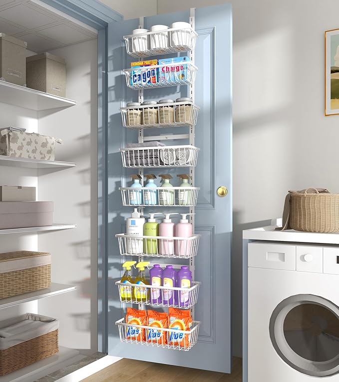 White 12 Inch Wide Narrow Over The Door Pantry Organizer, Pantry Organization - Image 9