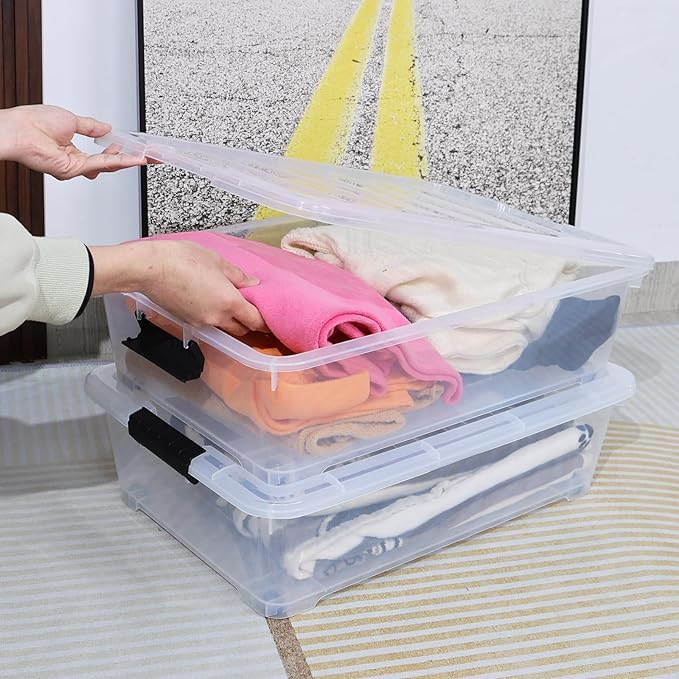 25 Quart Plastic Under Bed Storage Boxes, Wheeled UnderBed Storage Container - Image 6