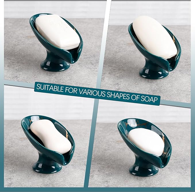 Soap Dish, Ceramic Soap Holder Self Draining Leaf Shape Bar Soap Holder - Image 6