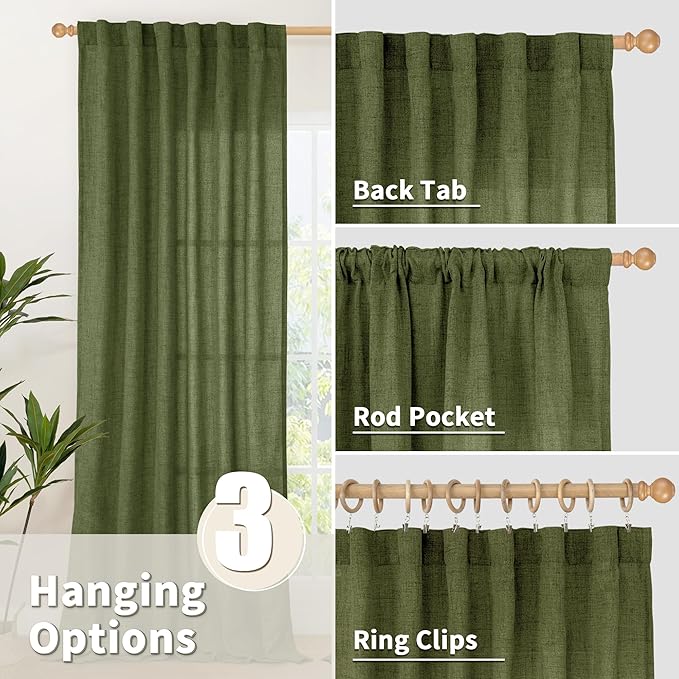 YoungsTex Olive Green Linen Curtains - Image 6
