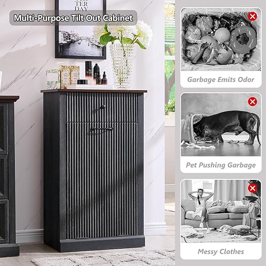 Modern Tilt-Out Trash Can Cabinet, 10 Gallon Fluted Laundry Hamper Cabinet - Image 5