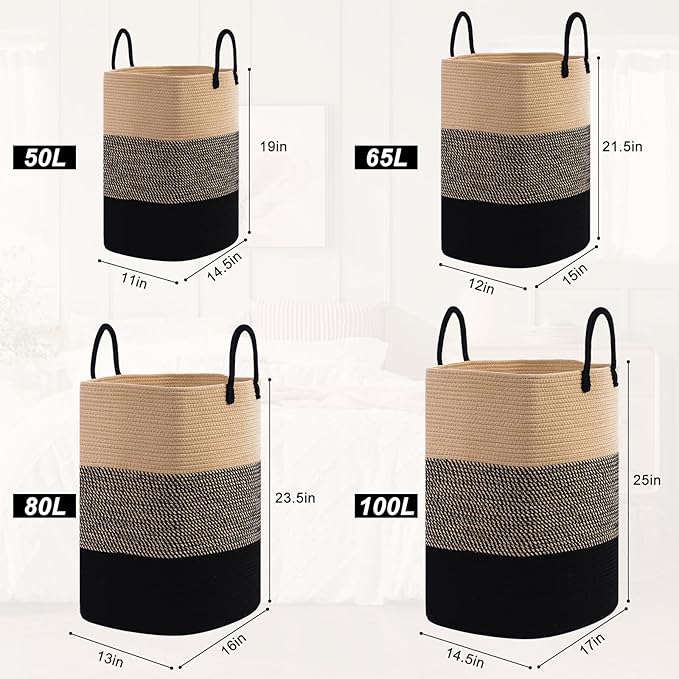 Woven Laundry Basket for Clothes, 80 L Large Rectangle Laundry Hampers - Image 8