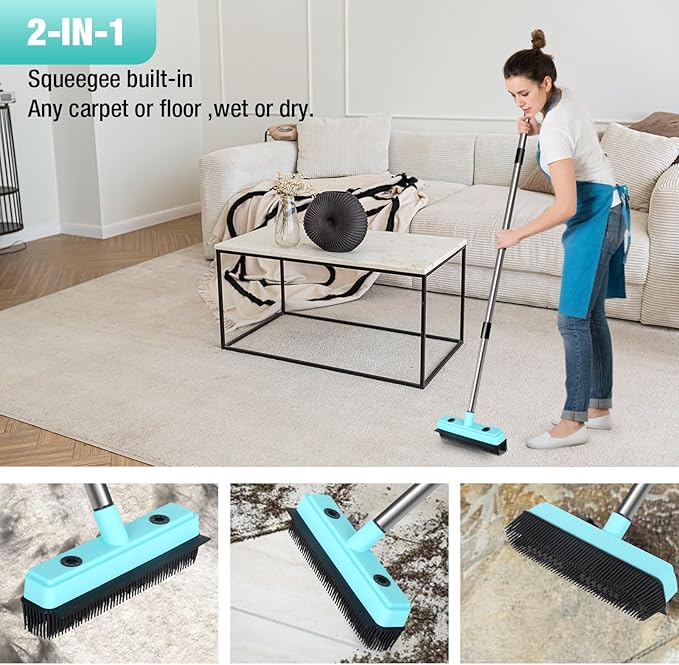 Broom with Dustpan Combo Set, Pet Hair Rubber Broom with Carpet Rake and - Image 6