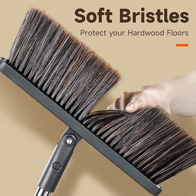 Broom and Dustpan Set for Home, Extra Brush Head & 51.6" Adjustable Long Handle - Image 3