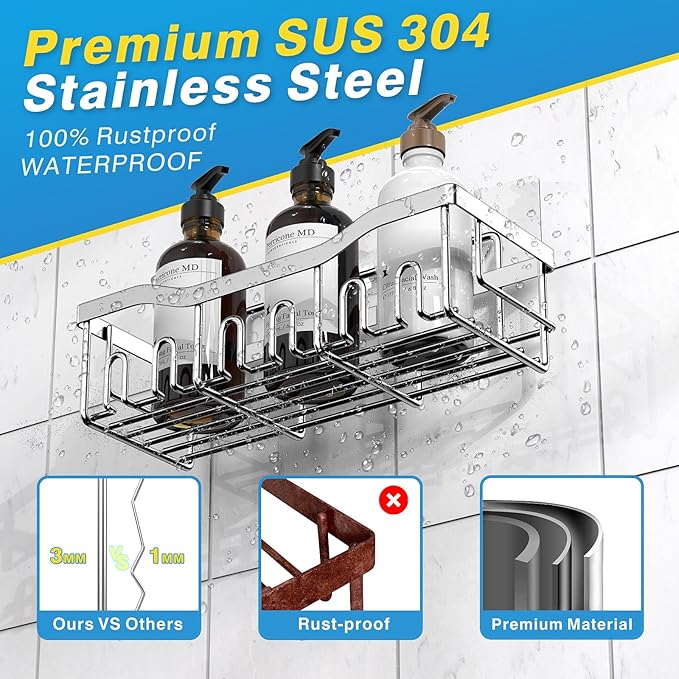 EUDELE 5-Pack Rustproof Stainless Steel Shower Caddy – No Drill Adhesive - Image 5