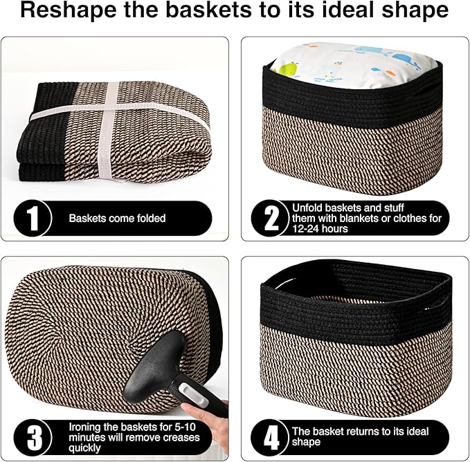 Storage Baskets for Organizing Shelves, Toy Basket for Kid's Room, Woven Cotton - Image 7