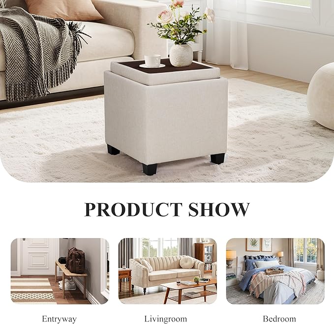 COLAMY Fabric Square Storage Ottoman - Image 5