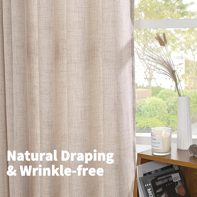 YoungsTex Natural Linen Curtains 95 Inches Long 2 Panels - Image 8