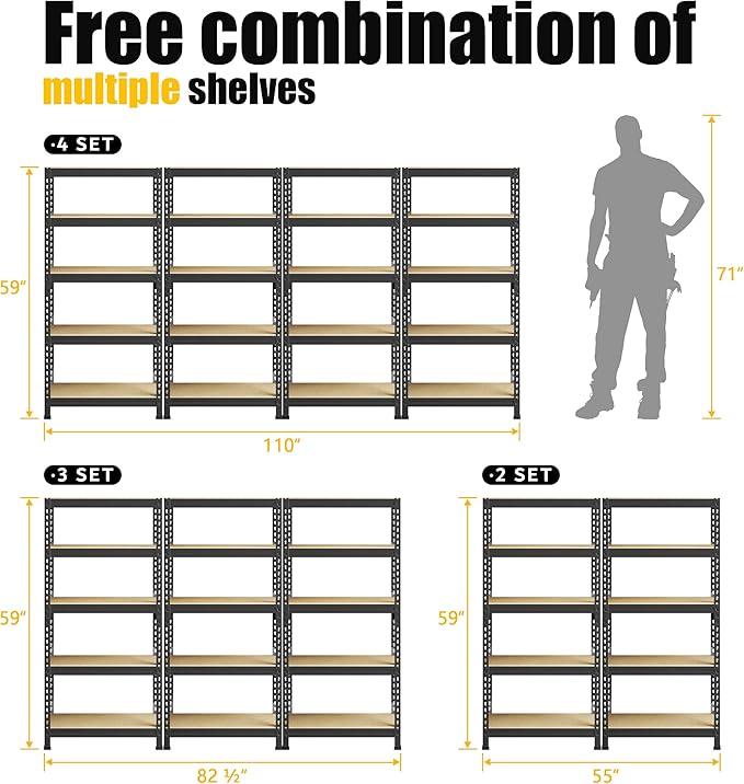 PrimeZone Storage Shelves 5 Packs 5 Tier Adjustable Garage Storage Shelving - Image 7