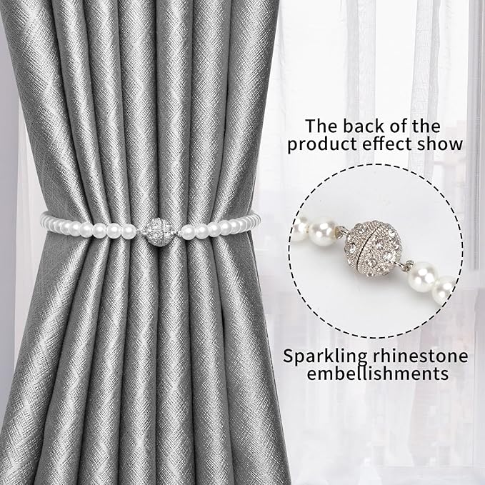Magnetic Tiebacks for Curtains, 2 Pack Bow Pearl Curtain tiebacks Curtain - Image 3