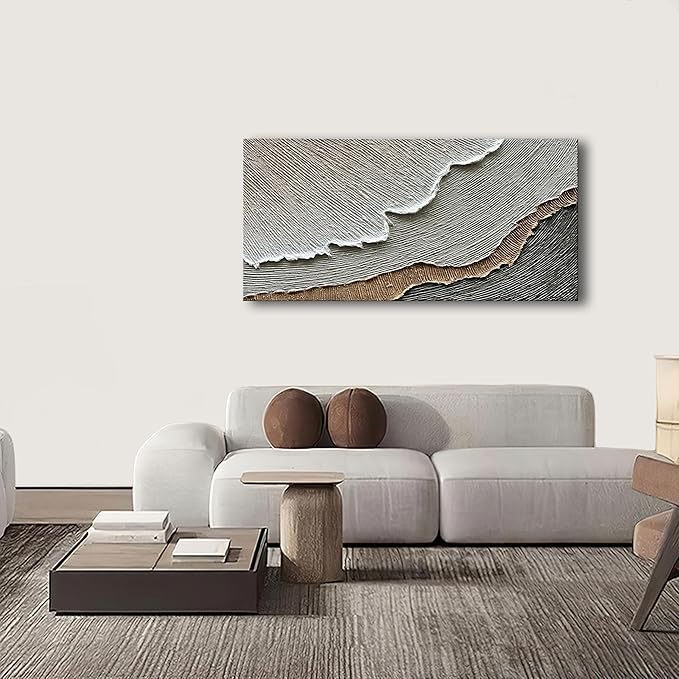 NANKAI Thick Texture Abstract Oil Painting Hand-Painted Beach Wave Landscape - Image 5