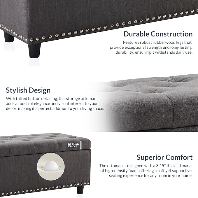 BELLEZE 47" Storage Ottoman, Storage Bench - Image 8