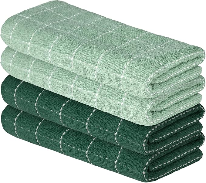 Artoid Mode Checkered Designed Cotton Dark Green Terry Kitchen Dish Towels by ArtoidMode