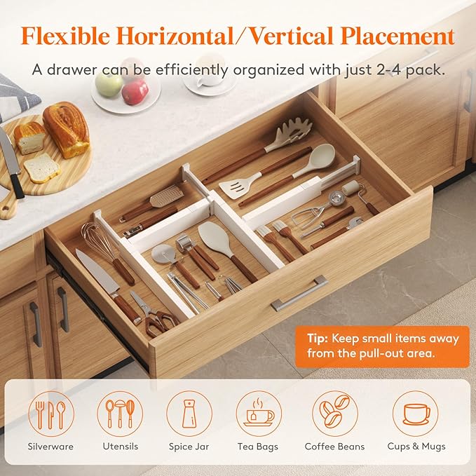 Lifewit 5 Pack Kitchen Drawer Dividers 2.36" High, Plastic Expandable - Image 6