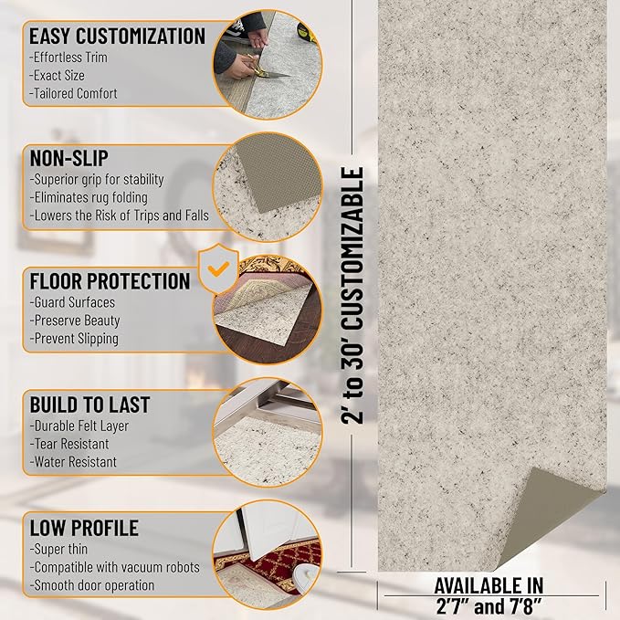 Ottomanson 7'8" x 9' Non-Slip Rug Pad Gripper 1/12 Inch Ultra Thin Dual Surface - Image 2
