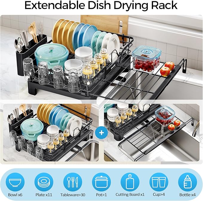 Extendable Dish Drying Rack, 2 in 1 Multifunction Dish Rack - Image 2