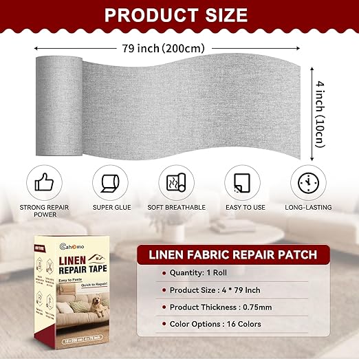 Linen Repair Tape 4x79 inch, Self Adhesive Fabric Patches, Linen Patch Tape Kit - Image 2