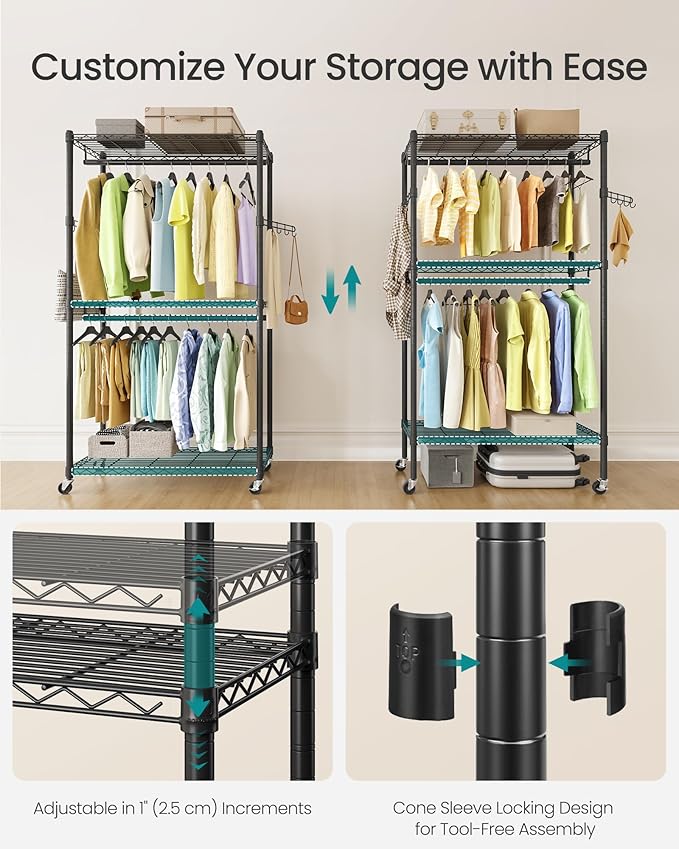 SONGMICS Heavy-Duty Rolling Clothes Rack, Garment Rack, Portable Closet - Image 4