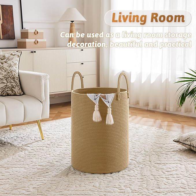 Laundry Basket, Woven Cotton Rope Laundry Hamper, 100L - Image 2