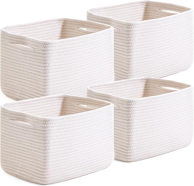 White Storage Baskets for Organizing, Woven Storage Baskets for Shelves by Unknown