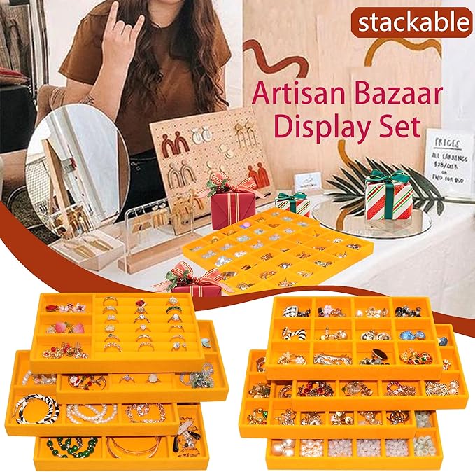 Set of 8 Stackable Velvet Jewelry Trays Organizer Jewelry Display Storage Box - Image 6